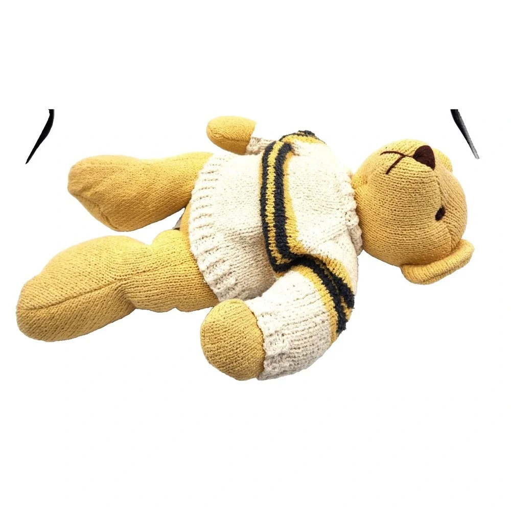 Knickerbocker Bear Co. Knitted Teddy in Striped Sweater Yellow Stuffed Toy Plush